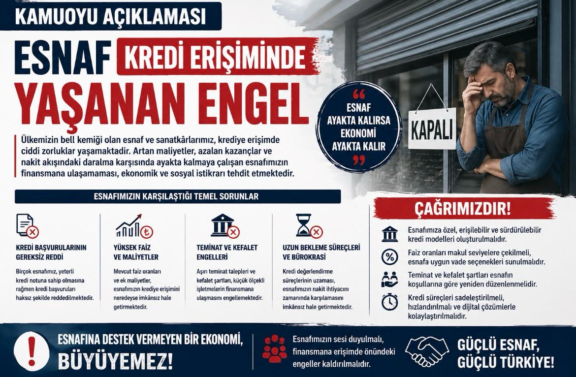 Esnafın Krediye Erişim Sorununa İlişkin Kamuoyu Açıklaması